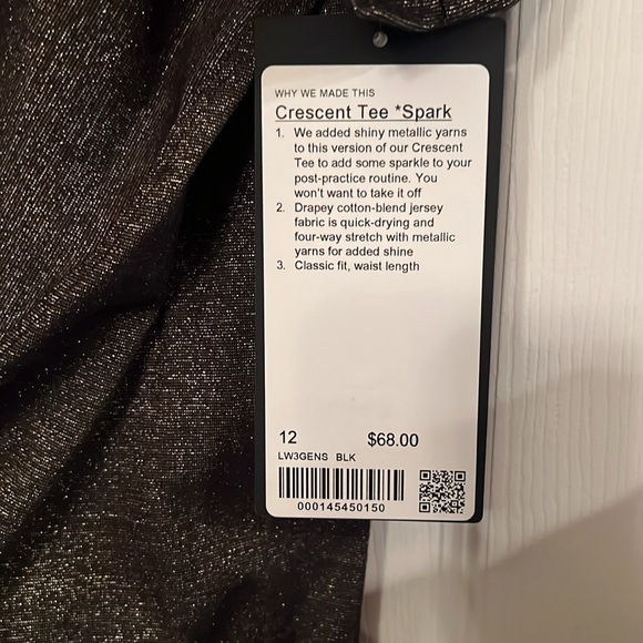New with tag lululemon crescent tee - black spark size 12 - Picture 4 of 4